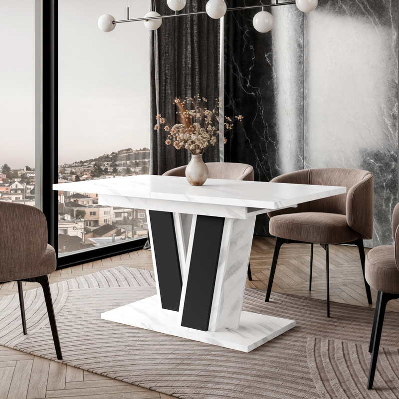 Stół rozkładany do salonu 160x80 cm MASTER biały marmur