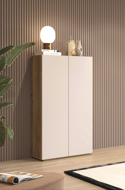 Komoda wysoka na buty do przedpokoju 70 cm CRISS dwudrzwiowa kaszmir