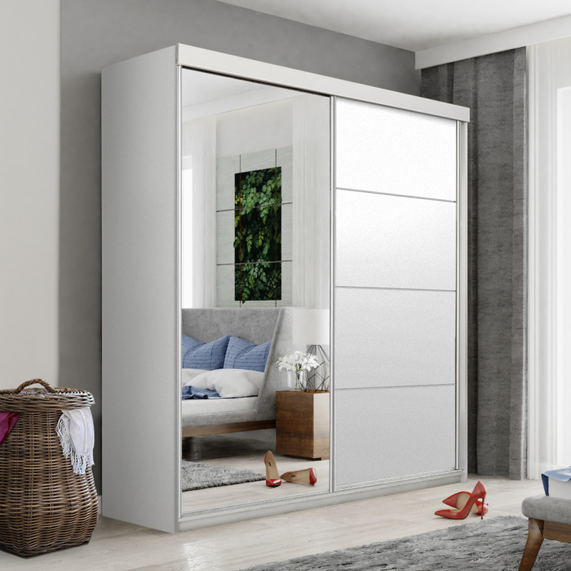 Biała dwudrzwiowa szafa do sypialni 150 cm z lustrem TARO