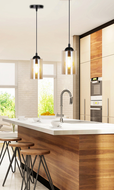 Czarno-brązowa lampa wisząca sufitowa do salonu BISTRO szklana