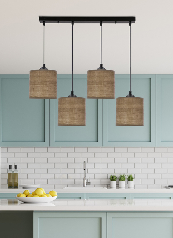 Brązowa lampa wisząca 4 płomienna do salonu LEGNO rattan