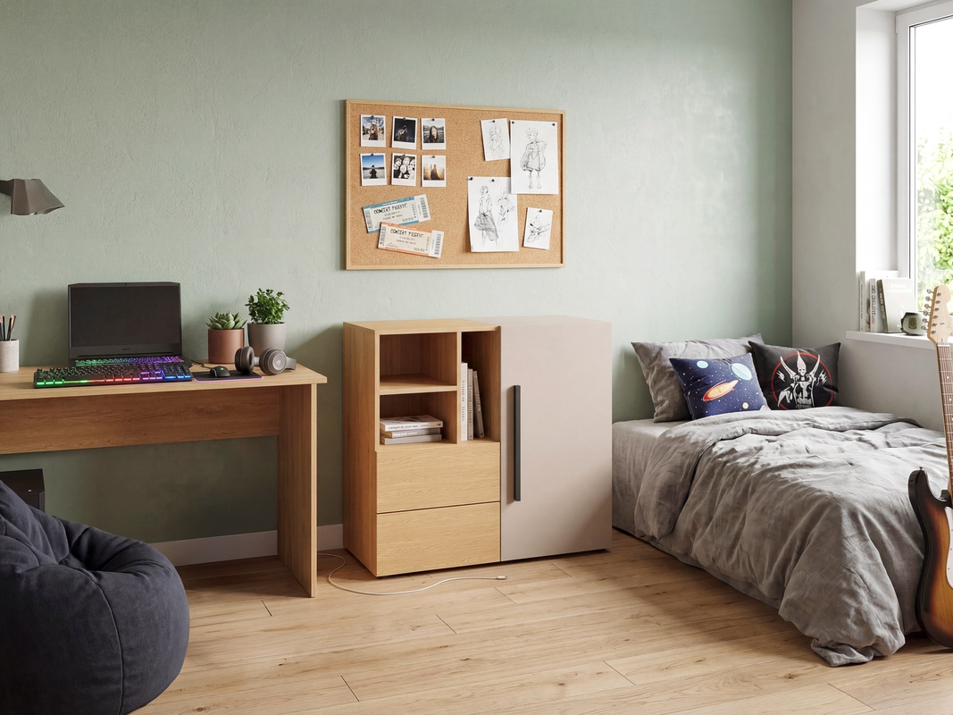 Mała komoda do sypialni 90 cm z szufladami LUMI kaszmir