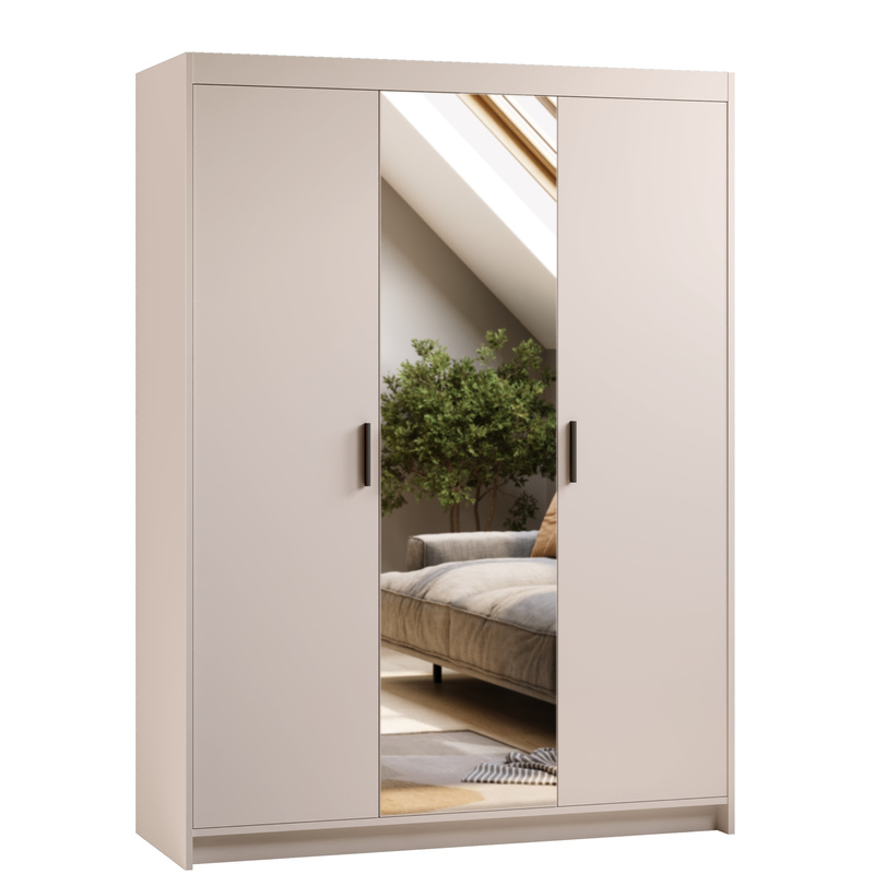 Szafa trzydrzwiowa z lustrem 133 cm do sypialni beż piaskowy KUBA
