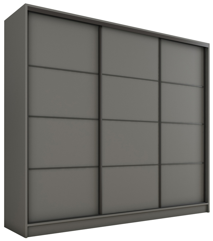 Grafitowa szafa przesuwna z szufladami i półkami 200 cm LOFT