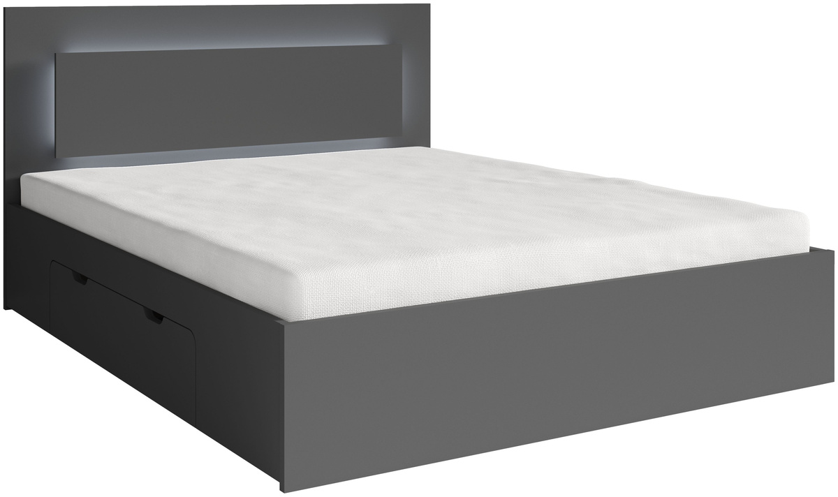 Grafitowe łóżko do sypialni 140x200 cm z pojemnikiem na pościel FLORIS