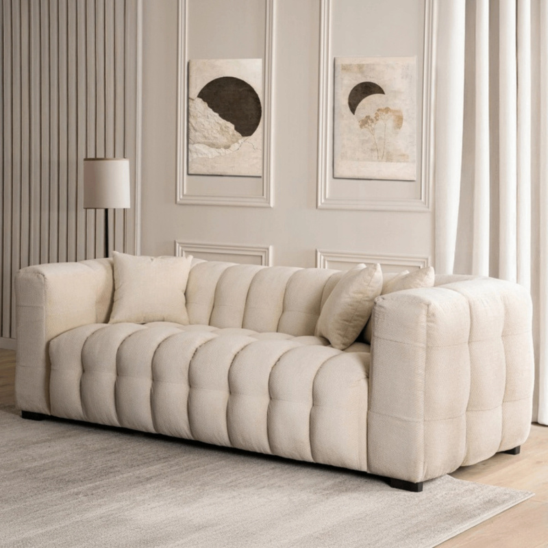 Kremowa sofa trzyosobowa do salonu MODERLO czarny korpus