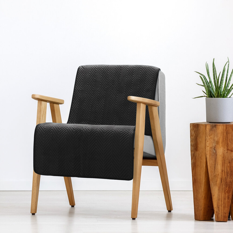 Narzuta na fotel 70x160 cm SOFFIE czarna welwetowa pikowana w jodełkę