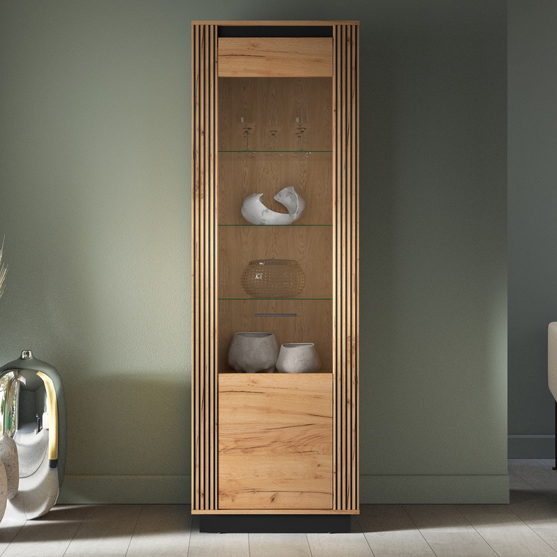 Witryna na książki do salonu 65 cm dąb złoty craft czarny UMIO