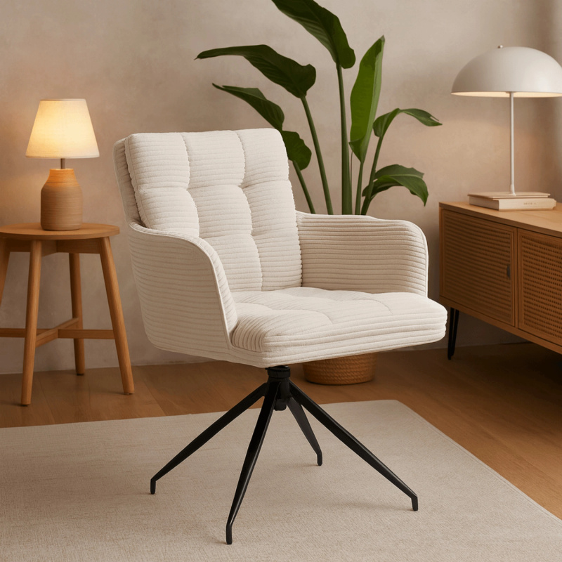 Krzesło obrotowe do jadalni AKITO kremowe 360