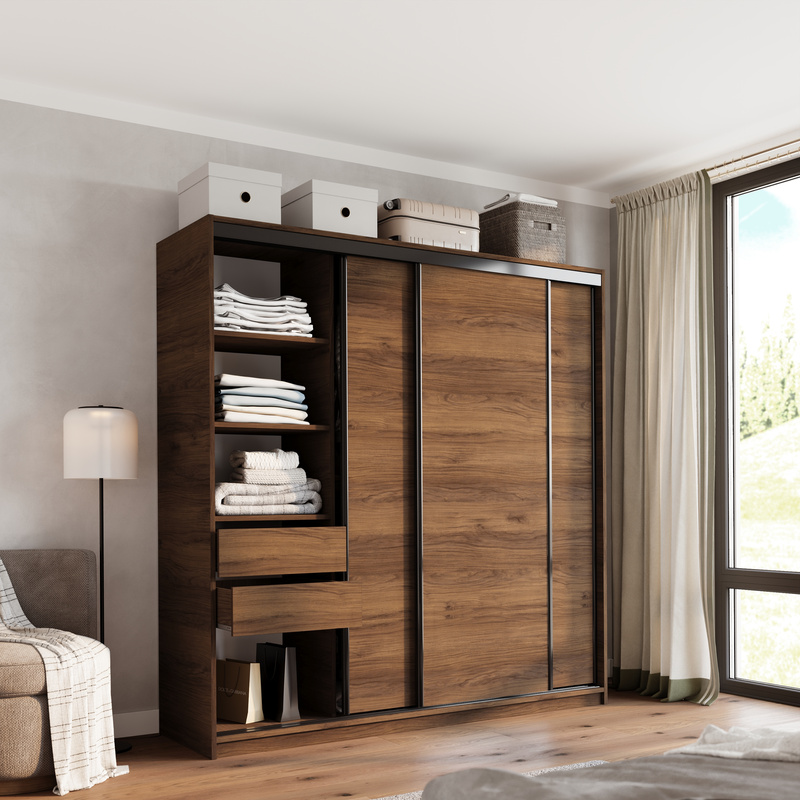 Szafa przesuwna 200 cm do sypialni LOFT orzech