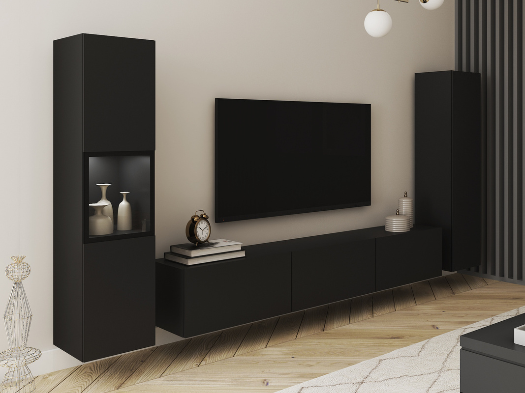 Meblościanka do salonu czarny grafit BRAVIN