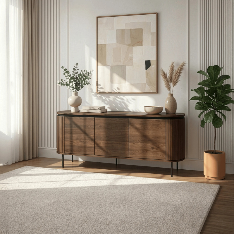 Komoda trzydrzwiowa do salonu 160 cm BECKY z półkami orzech