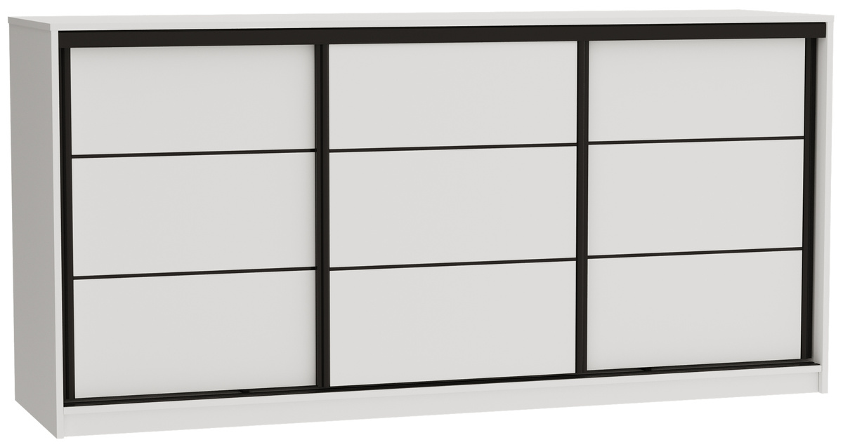 Biała komoda przesuwna 200 cm z szufladami i drążkiem LOFT