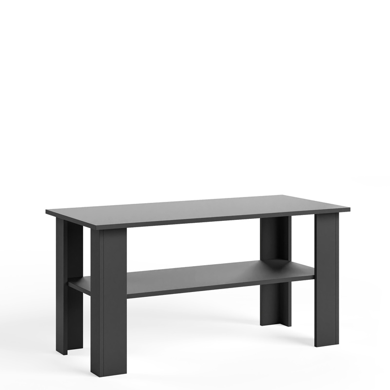 Czarny stolik kawowy 100 cm do salonu FIORA prostokątny z półką