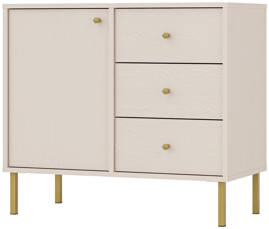 Mała komoda z szufladami i drzwiami 84 cm TOKEN beż piaskowy