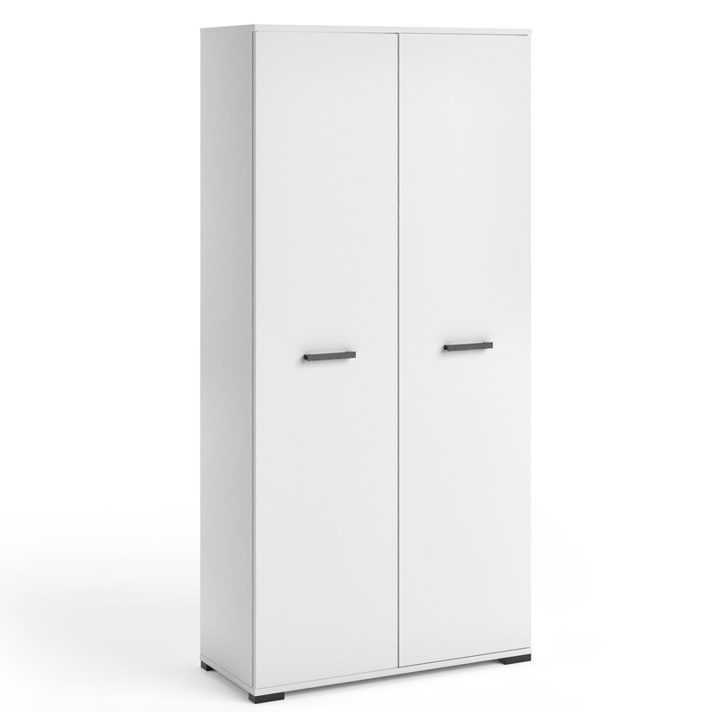 Biała szafa dwudrzwiowa 90 cm otwierana z półkami i drążkiem FIORA