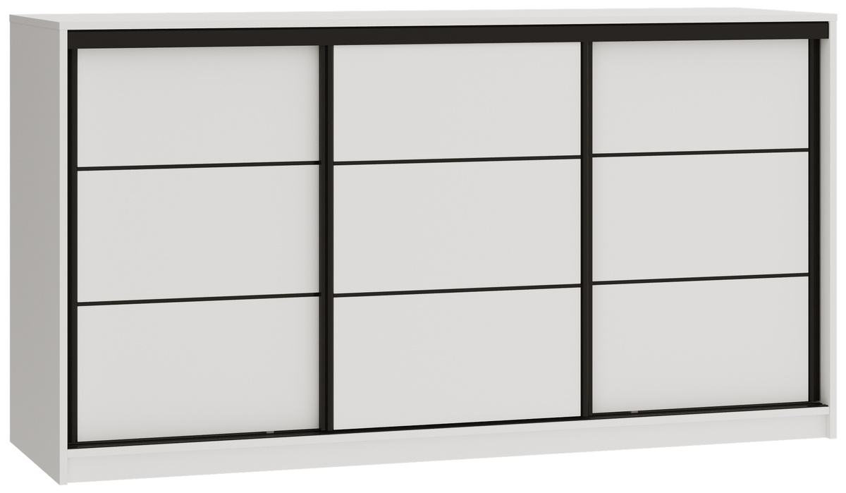 Biała komoda trzydrzwiowa z szufladami i drążkiem LOFT 180 cm