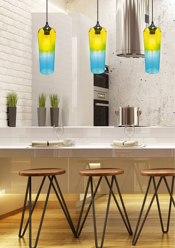 Żółta zielona lampa wisząca regulowana do salonu EOL metal szklany klosz