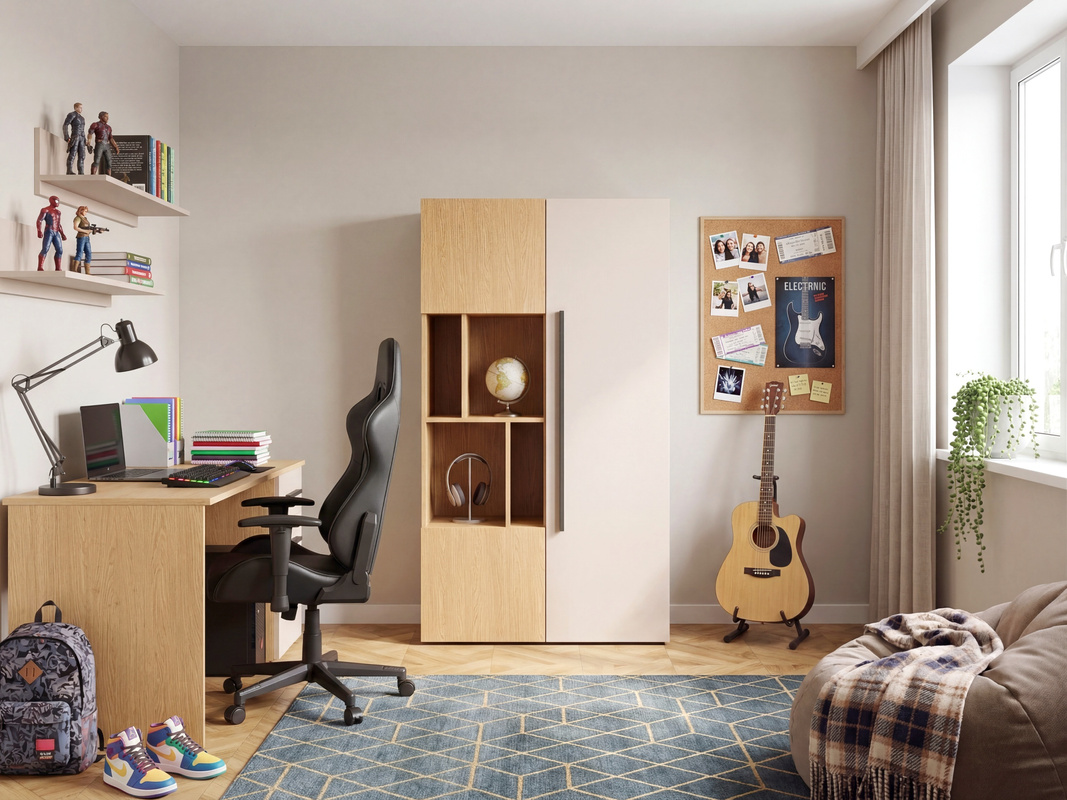 Regał na książki zamykany 90 cm z półkami trzydrzwiowy LUMI