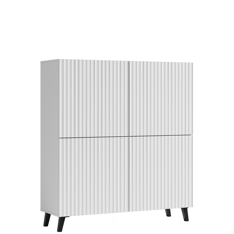 Wysoka komoda biała do salonu z ryflowanymi frontami 120 cm PUNES cichy domyk