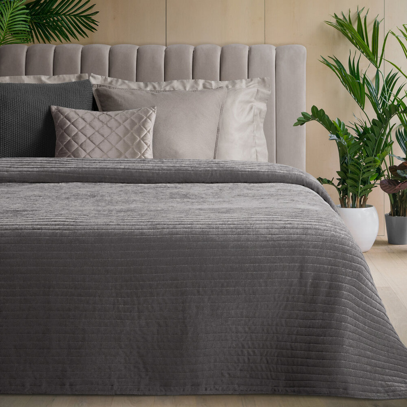 Narzuta 220x240 cm stalowa GLORY z tkaniny imitującej szenil