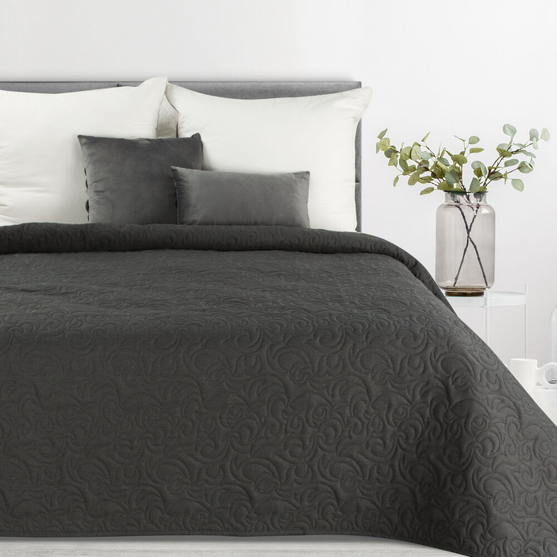 Grafitowa narzuta na łóżko 220x240 cm LENON 4 imitująca len