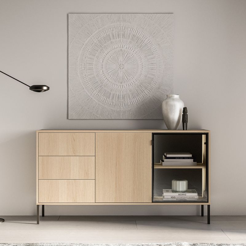 Komoda z szufladami 160 cm na nóżkach do salonu BANELI dwudrzwiowa