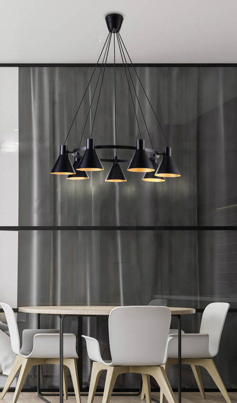 Czarna lampa wisząca sufitowa z regulacją wysokości MORE metal