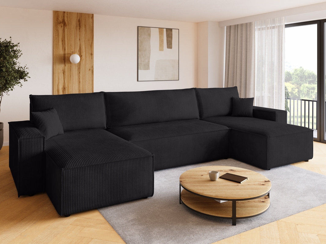 Sztruksowy narożnik z funkcją spania rozkładany do salonu ADI czarny