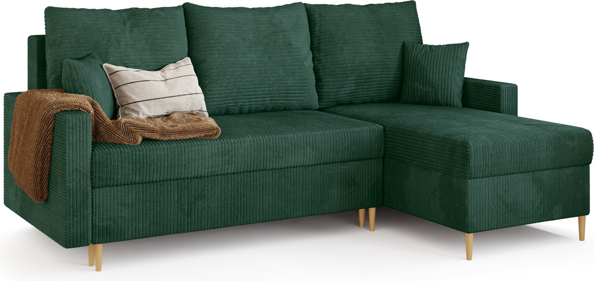 Zielony narożnik z funkcją spania do salonu FELIO sztruks