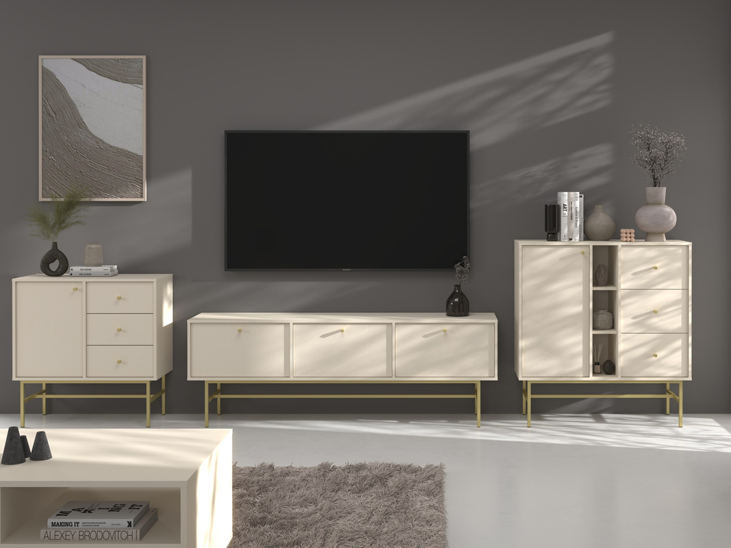 Meblościanka do salonu z komodą TOKEN beż piaskowy