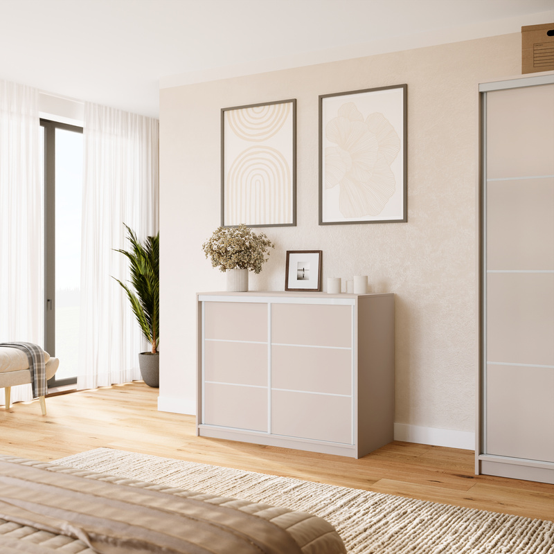 Komoda przesuwna z szufladami i drążkiem 120 cm VITA beż