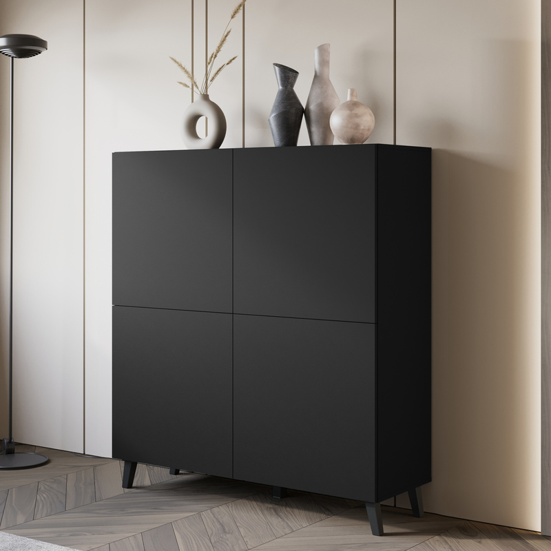 Czarna komoda 120 cm na nóżkach do salonu PUNES