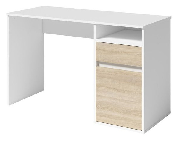 Biurko młodzieżowe z szufladą i półką BILLY białe z frontem dąb sonoma