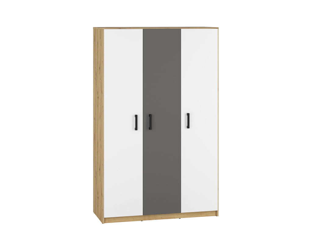 Młodzieżowa szafa trzydrzwiowa z drążkami i półkami 120 cm FINI