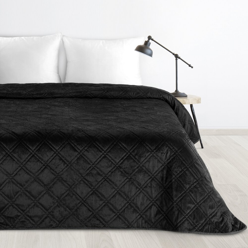 Czarna narzuta welurowa 200x220 cm LUXO 8 na łóżko ze wzorem