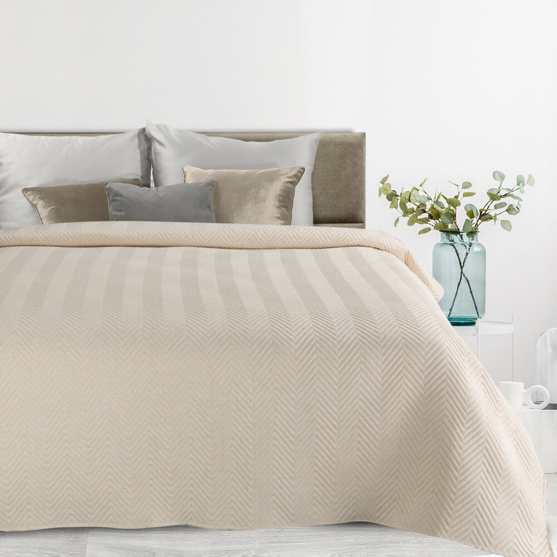 Narzuta 170x210 cm LENON 3 kremowa imitująca len do sypialni