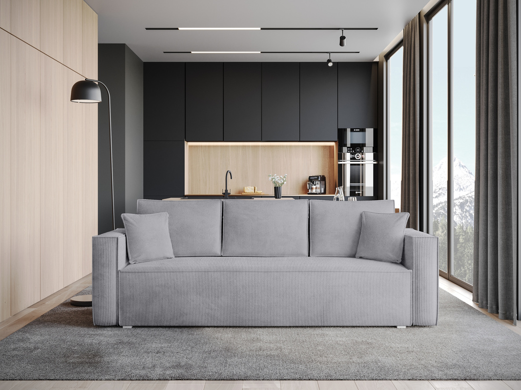 Sztruksowa kanapa z funkcją spania do salonu TOP pojemnik na pościel