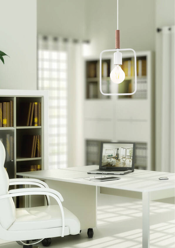 Biała lampa wisząca regulowana wysokość do salonu FRAME metal drewno