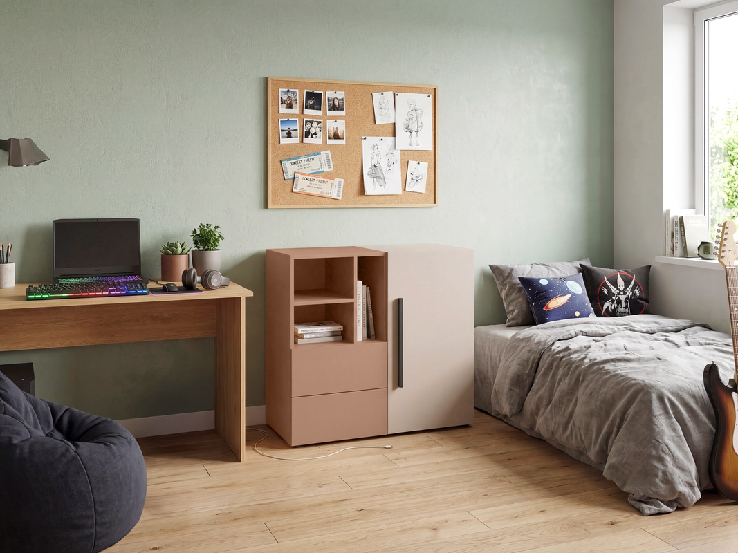 Mała komoda młodzieżowa 90 cm z szufladami LUMI kaszmir