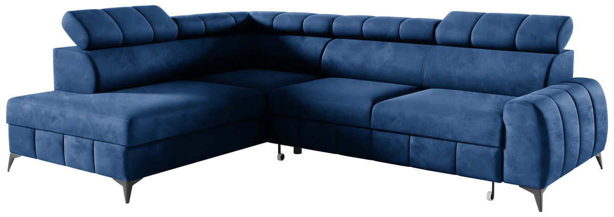 Granatowy narożnik do salonu z funkcją spania SOFFO