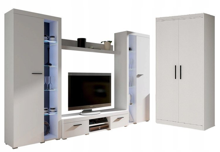 Meblościanka z szafą dwudrzwiową Biały mat SAMBA BIG