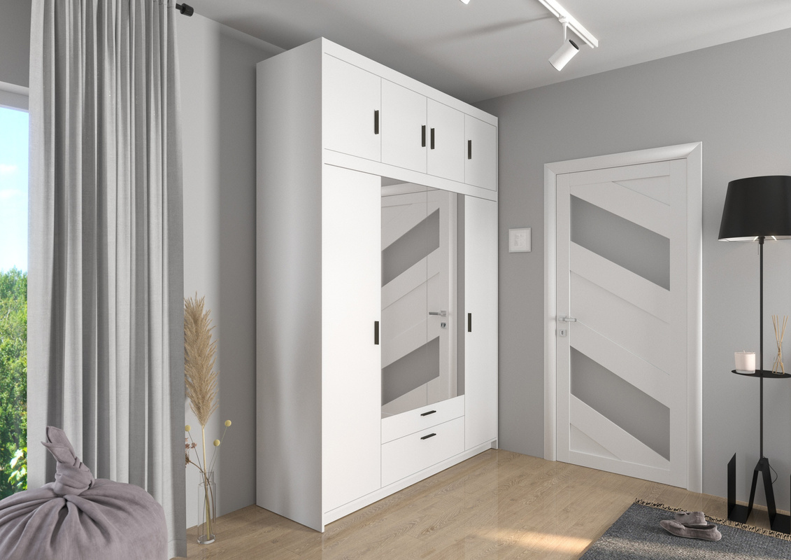 Szafa czterodrzwiowa z nadstawką z lustrami biały KUBA