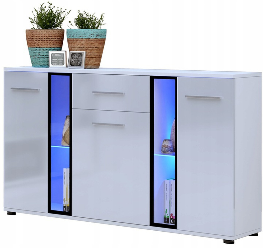 Nowoczesna Komoda do salonu 140 cm biały połysk CUBE