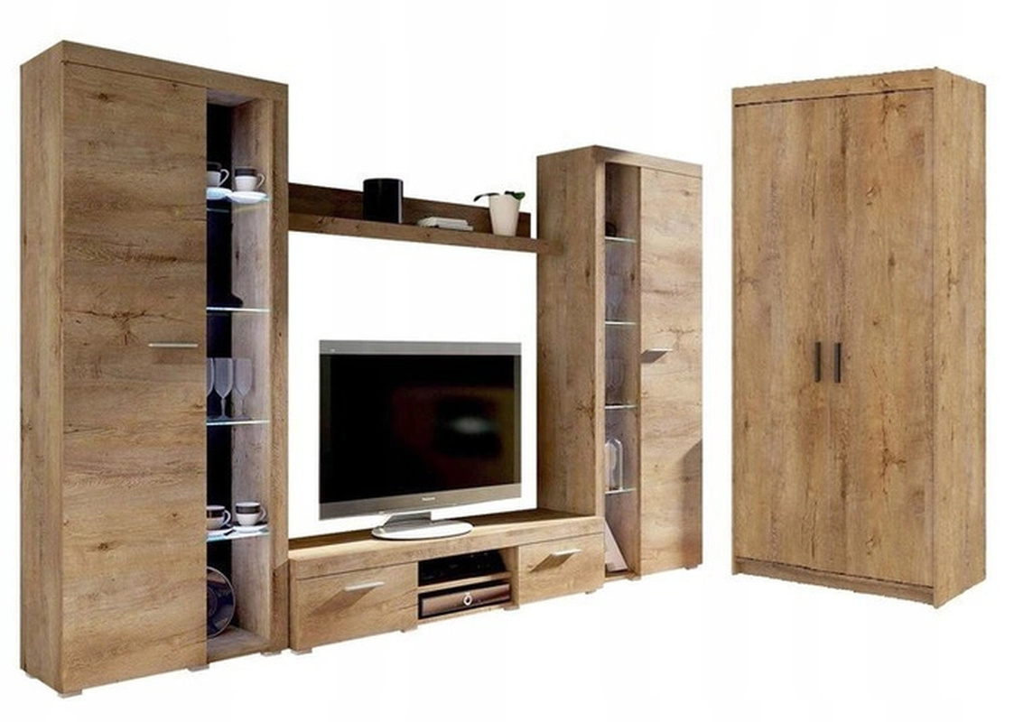 Meblościanka z szafą dwudrzwiową Dąb lefkas SAMBA BIG