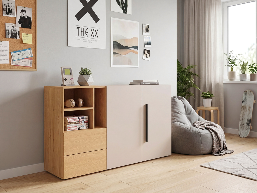 Komoda młodzieżowa z szufladami 135 cm dwudrzwiowa LUMI