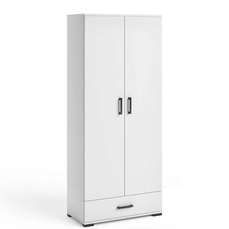 Biała szafa dwudrzwiowa 80 cm otwierana z półkami FIORA