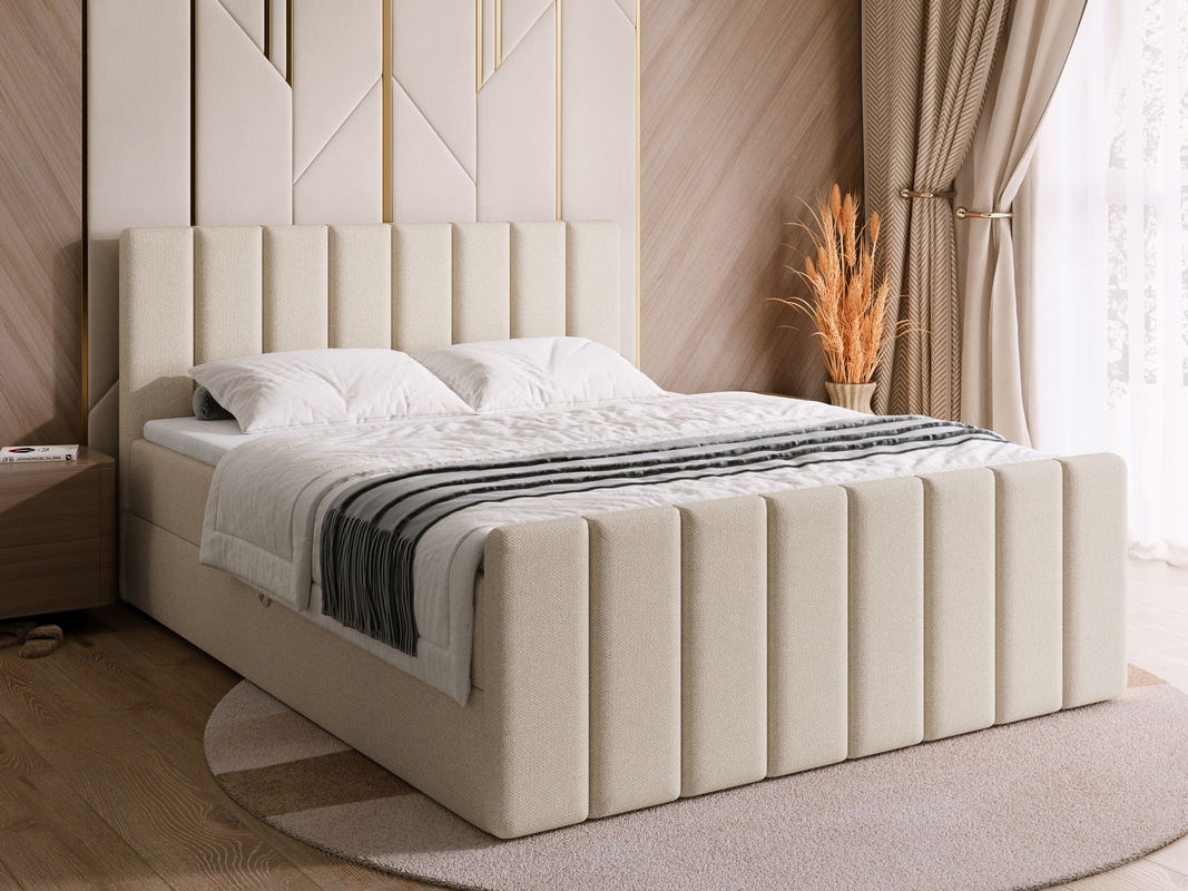 Beżowe łóżko kontynentalne 140x200 cm z pojemnikiem DENVER DUO