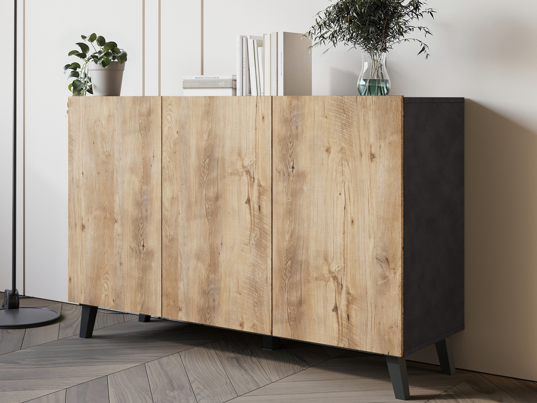 Komoda 120 cm trzydrzwiowa na nóżkach do salonu PUNES