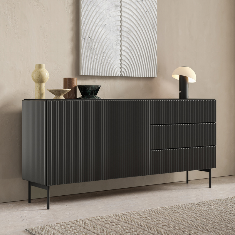 Dwudrzwiowa komoda 180 cm do salonu ryflowane fronty kaszmir MEZZO